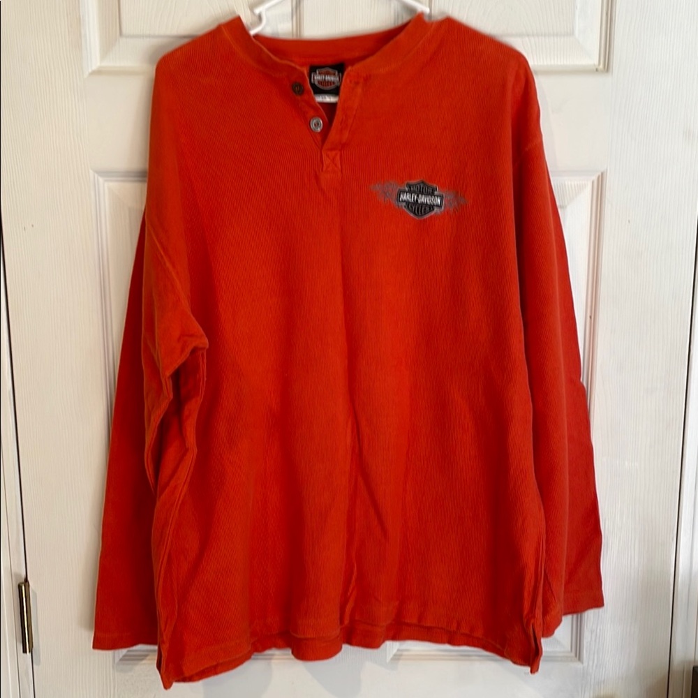 Harley-Davidson Men Size Large Vibrant Orange Long Sleeve
